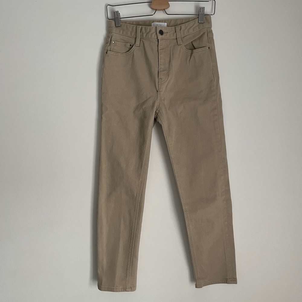 oak + fort - beige straight leg twill pants